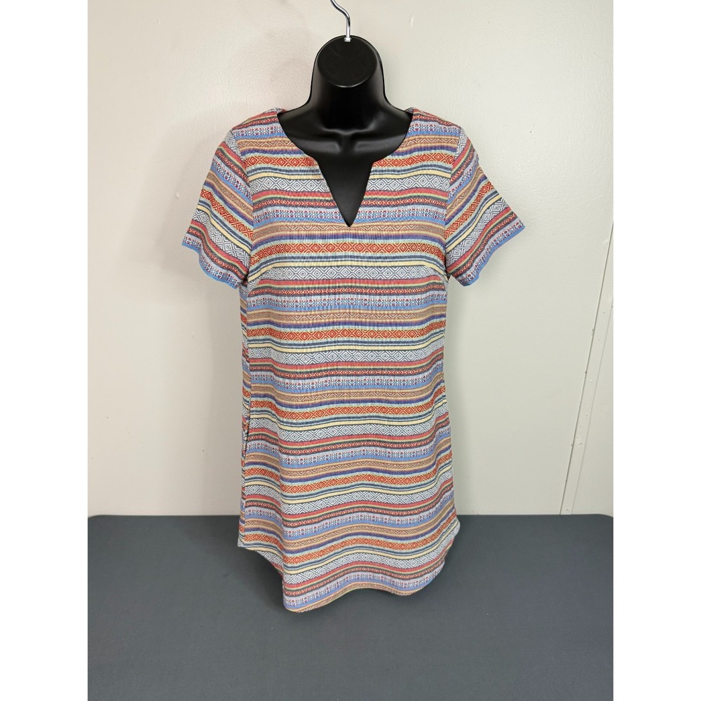 Ellison Women's Size Small Multicolored Stripe Tunic Mini Shift Dress Boho 90s - Picture 2 of 7